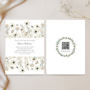 White Floral baby shower + registry QR Invitation