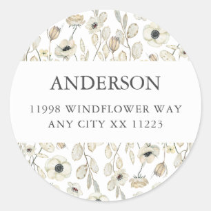 White Floral baby shower return address  Classic Round Sticker