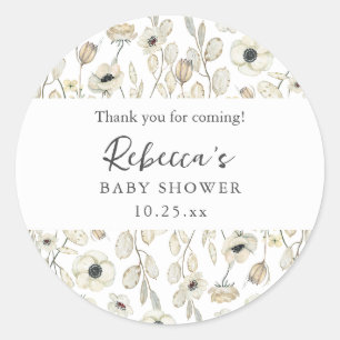 White Floral baby shower thank you favor  Classic Round Sticker