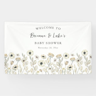 White Floral Baby Shower Welcome Banner