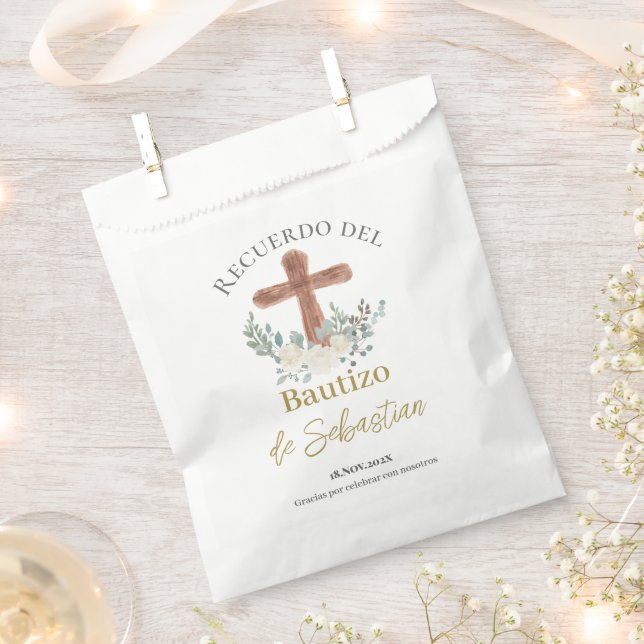 White floral Baptism Favour Bag (Clipped)