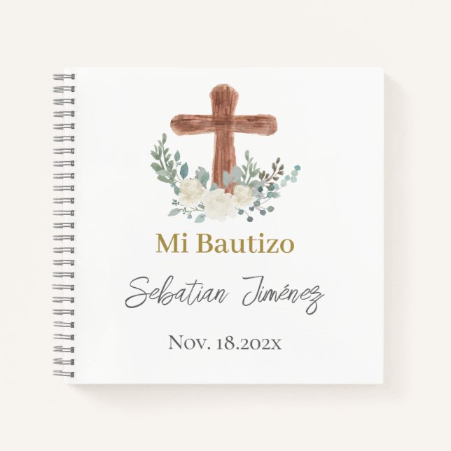 White floral Baptism Guest Sign Notebook (Front)