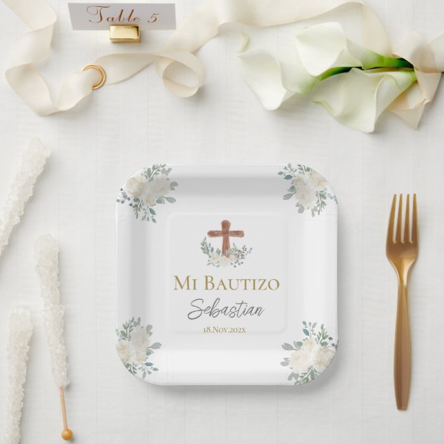 White floral Baptism Paper Plate (Wedding)
