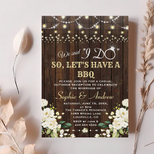 White Floral Barn String Lights After I DO BBQ Invitation