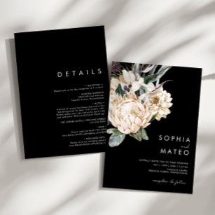 White Floral   Black All In One Wedding Invitation