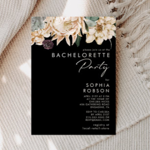 White Floral   Black Bachelorette Party Invitation