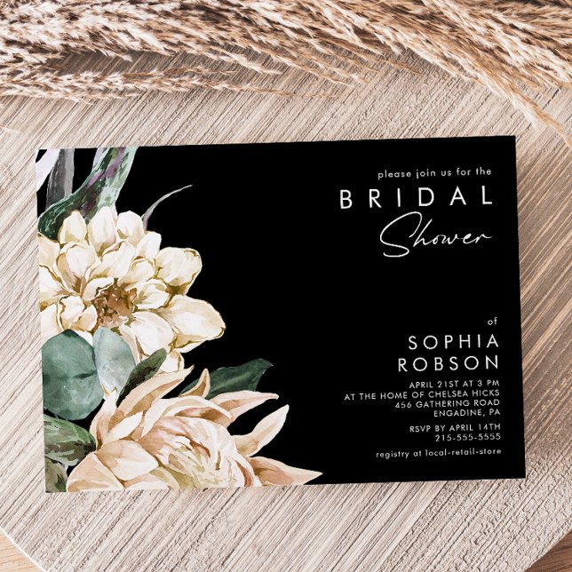 White Floral | Black Bridal Shower Invitation (Creator Uploaded)