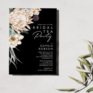 White Floral   Black Bridal Tea Party Invitation