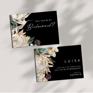 White Floral   Black Bridesmaid Proposal Invitation