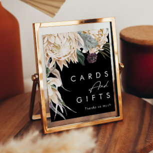 White Floral   Black Cards and Gifts Sign