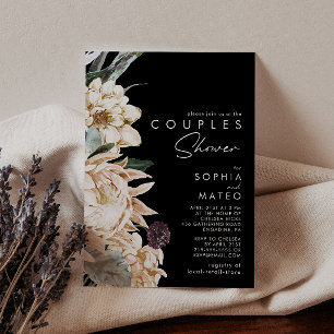 White Floral   Black Couples Shower Invitation