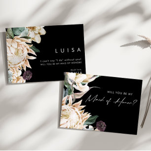 White Floral Black   Maid Of Honour Proposal Card
