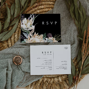 White Floral   Black Menu Choice RSVP Card