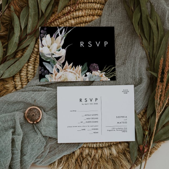 White Floral | Black Menu Choice RSVP Card (Creator Uploaded)
