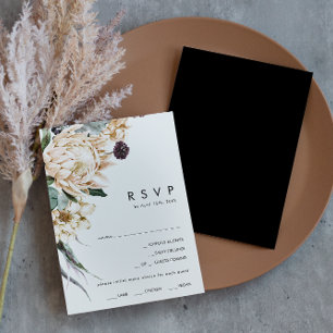 White Floral Black Menu Choice RSVP Card