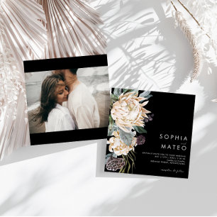 White Floral   Black Photo Square Wedding Invitation