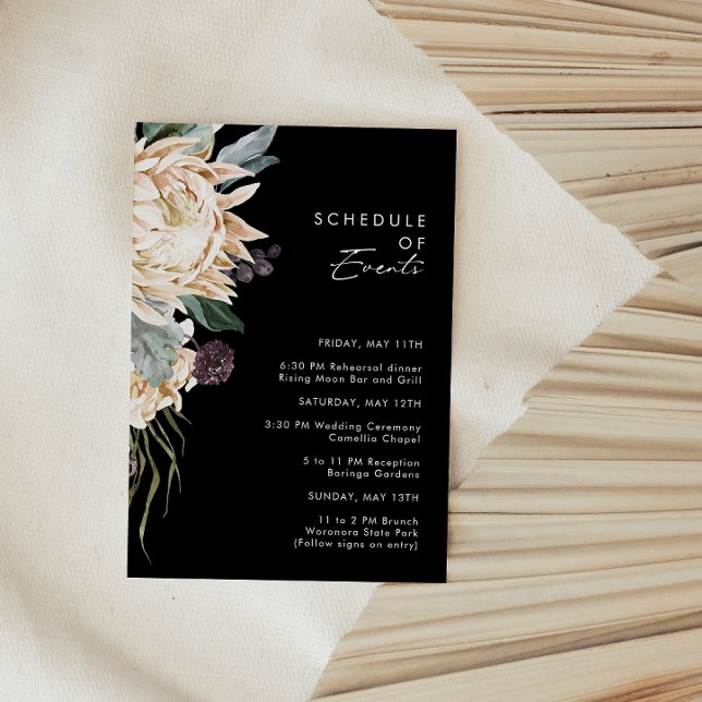 White Floral | Black Schedule of Events Enclosure Card (Creator Uploaded)