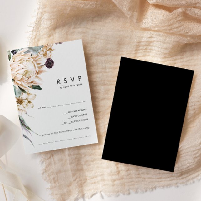 White Floral | Black Song Request RSVP Card (Creator Uploaded)
