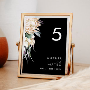 White Floral   Black Table Number