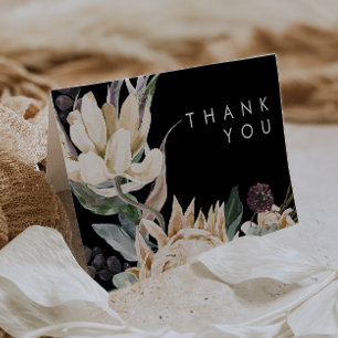 White Floral Black Thank You Card