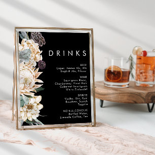 White Floral   Black Wedding Drinks Sign