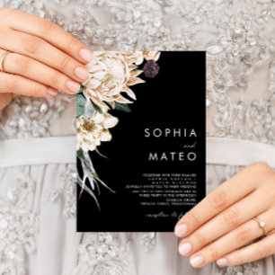 White Floral   Black Wedding Invitation