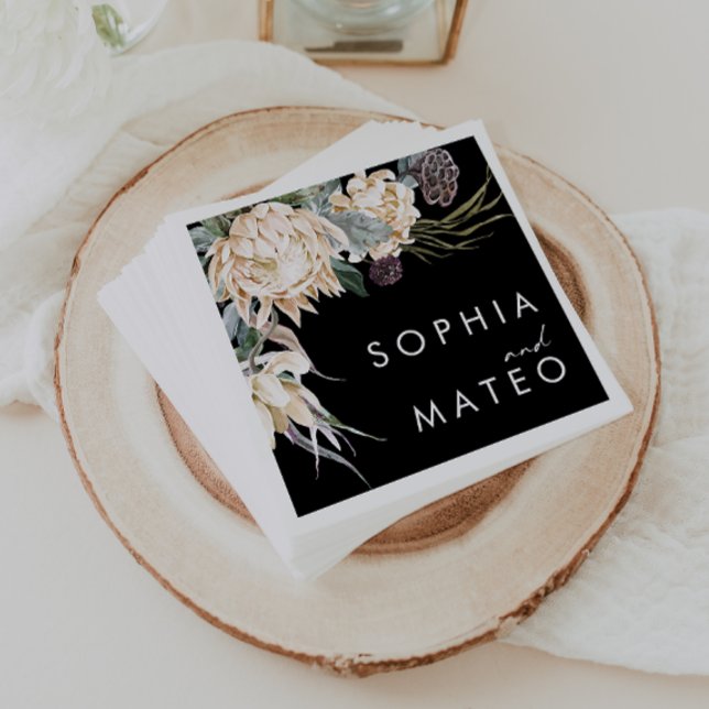 White Floral | Black Wedding Napkins (Creator Uploaded)