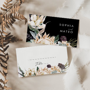 White Floral   Black Wedding Place Card