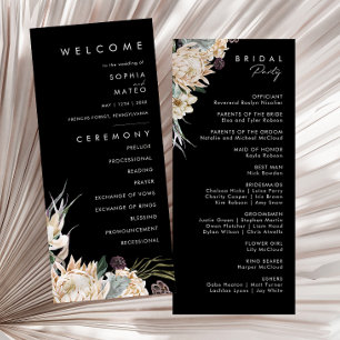 White Floral Black Wedding Program