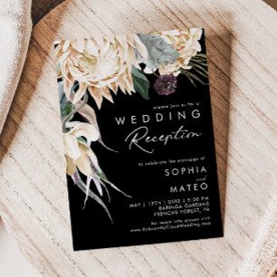 White Floral   Black Wedding Reception Invitation