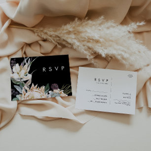 White Floral Black Wedding RSVP Postcard
