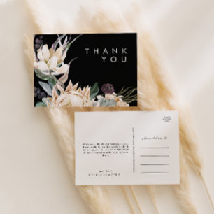White Floral   Black Wedding Thank You Postcard