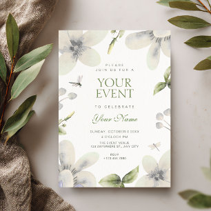 White floral bloom elegant invitation