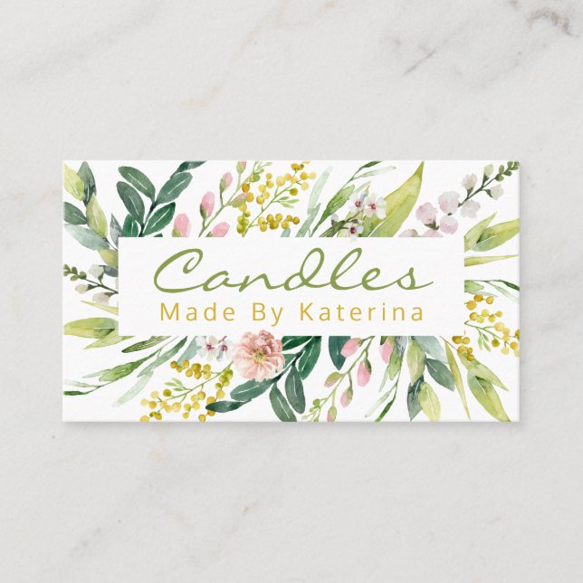 White Floral Bloom Handmade Candle & Soy Wax Melt Business Card (Front)