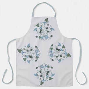 White Floral Bloom Pattern All-Over Kitchen Apron