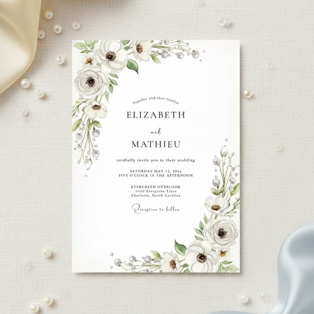 White Floral Bloom Wedding Invitation (Creator Uploaded)
