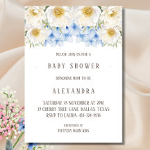 White Floral Blue Hydrangea Garden Baby Shower