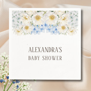 White Floral Blue Hydrangea Garden Baby Shower Napkin