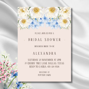 White Floral Blue Hydrangea Garden Bridal Shower Invitation