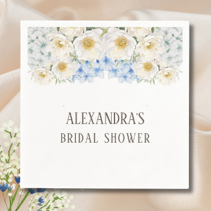 White Floral Blue Hydrangea Garden Bridal Shower Napkin