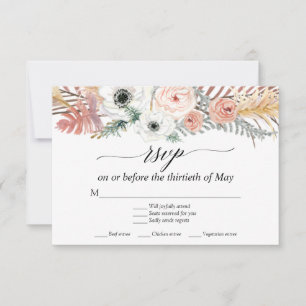 White Floral Boho Pampas Grass Tropical Palm RSVP Card