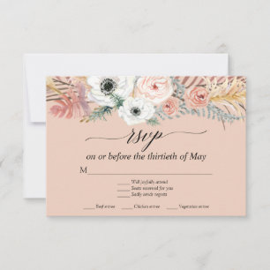 White Floral Boho Pampas Grass Tropical Palm RSVP Card