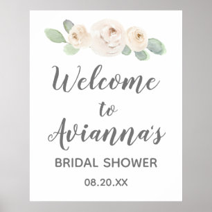 White Floral Botanical Bridal Shower Welcome Sign