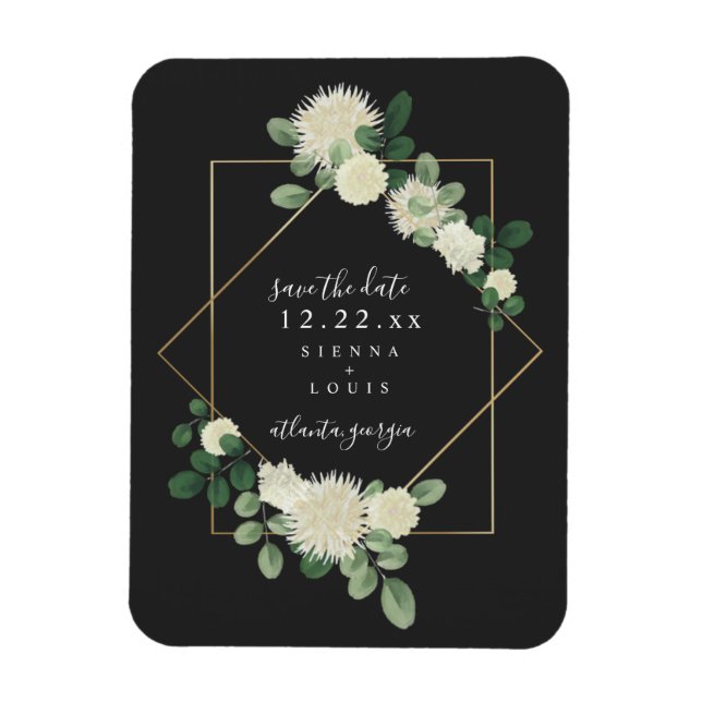 White Floral Botanical Grey Wedding Save The Date Magnet (Vertical)