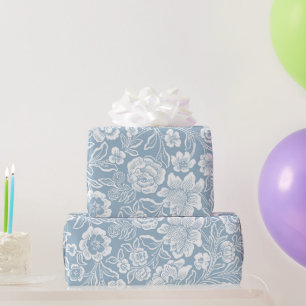 White Floral Botanical Pattern Wrapping Paper
