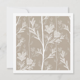 White Floral Botanical Silhouette on Taupe Art Card