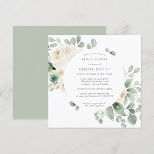 White Floral Botanical Square Bridal Shower Invitation