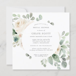 White Floral Botanical Square Bridal Shower Invitation