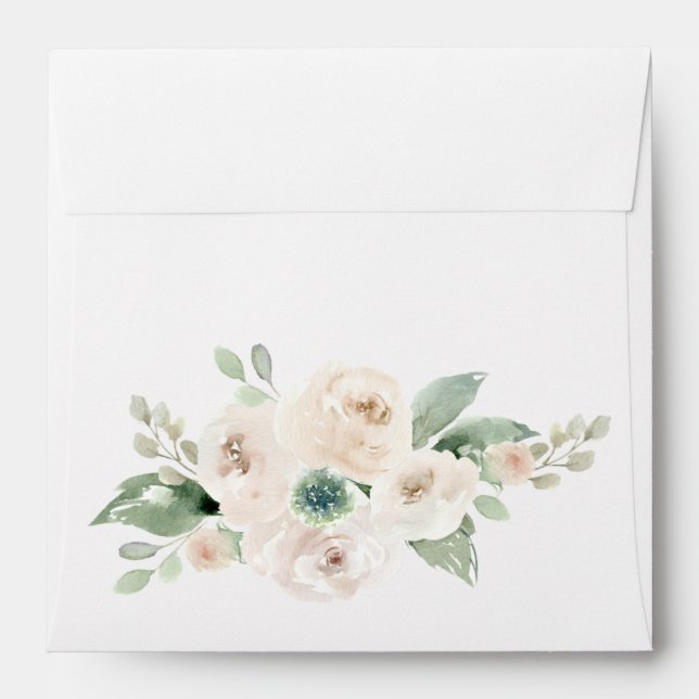 White Floral Botanical Square Envelope (Back (Top Flap))