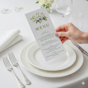 White Floral Botanical Wedding Menu Card
